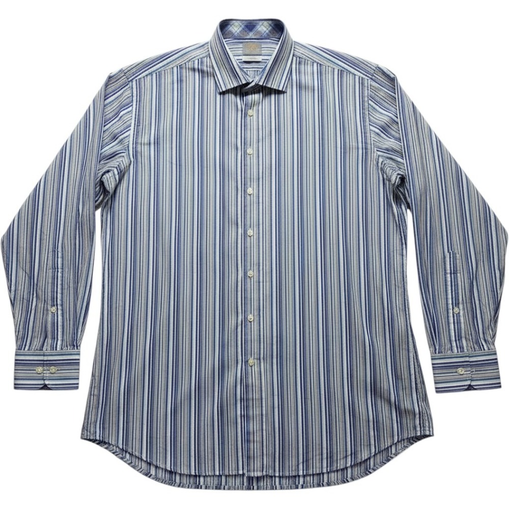 Thomas Dean Dress Shirt Mens 3XLT Blue Stripe Classic Fit Cotton Long Sleeve
